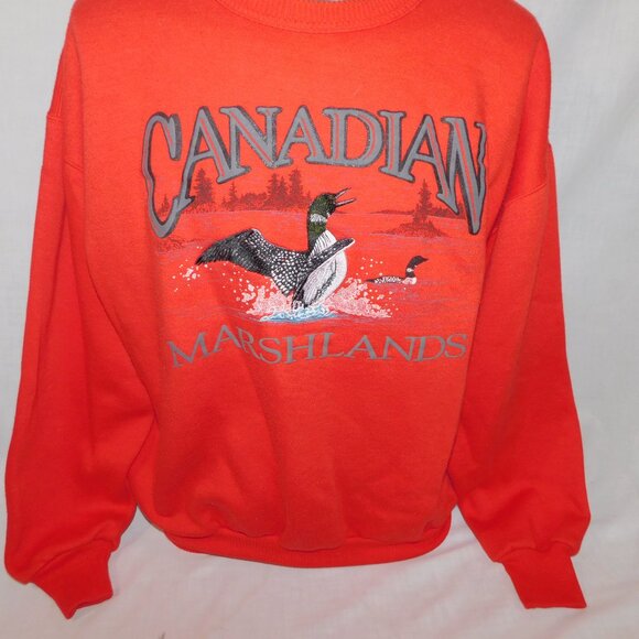 Vintage Marshlands Canada Red Embroidered Loon Bird Crewneck Sweatshirt Mens L - Picture 3 of 7